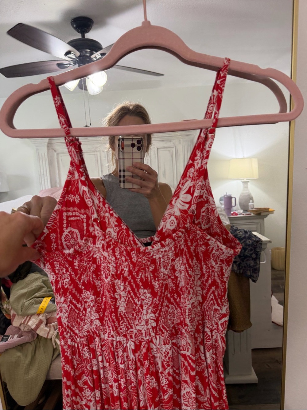 Angie Red and White Floral V-Neck Sundress - Picture 2 of 7